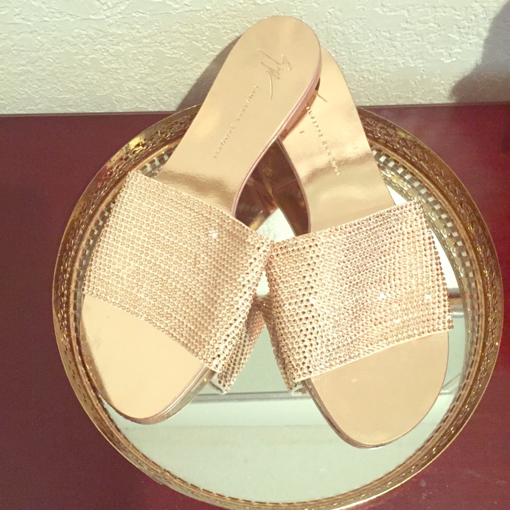 Giuseppe Zanotti Metallic Slide Sandals Rose Gold